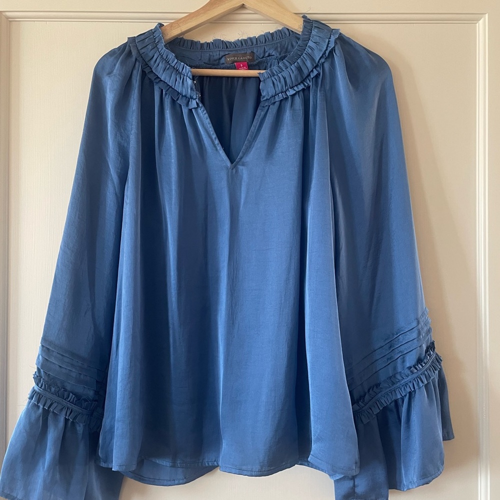 Vince Camuto Blue Blouse with Ruffled Neckline